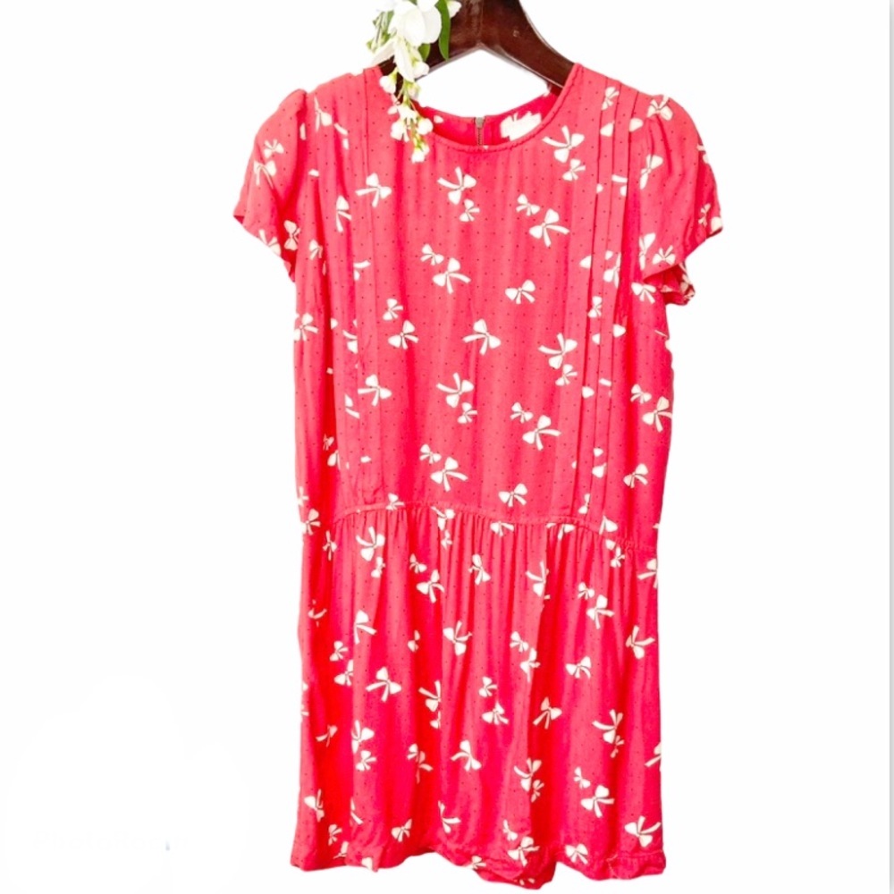UO•Cooperative•red orange loose fit pleated bow mini dress medium